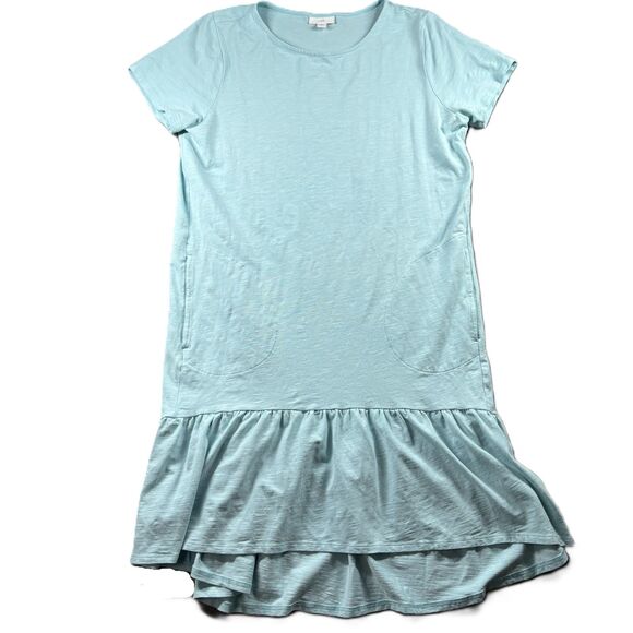 J Jill Dress Ruffle Hem Pockets Breathable Lightweight Cotton Aqua Medium C162 - Picture 1 of 10